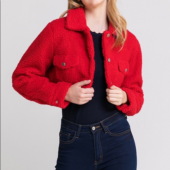 Sherpa like red cropped jacket - Picture 3 of 7